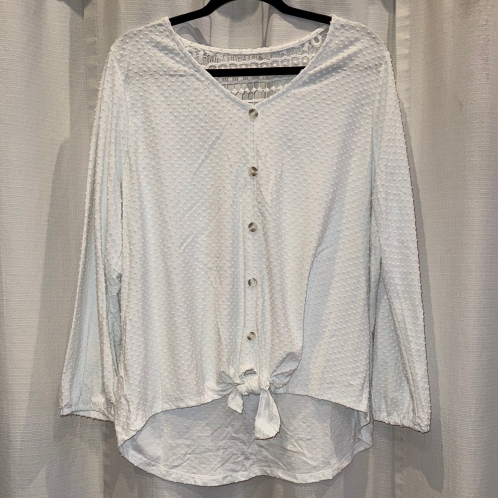 New York Laundry White Long Sleeve Button Tie Front Shirt 2X
